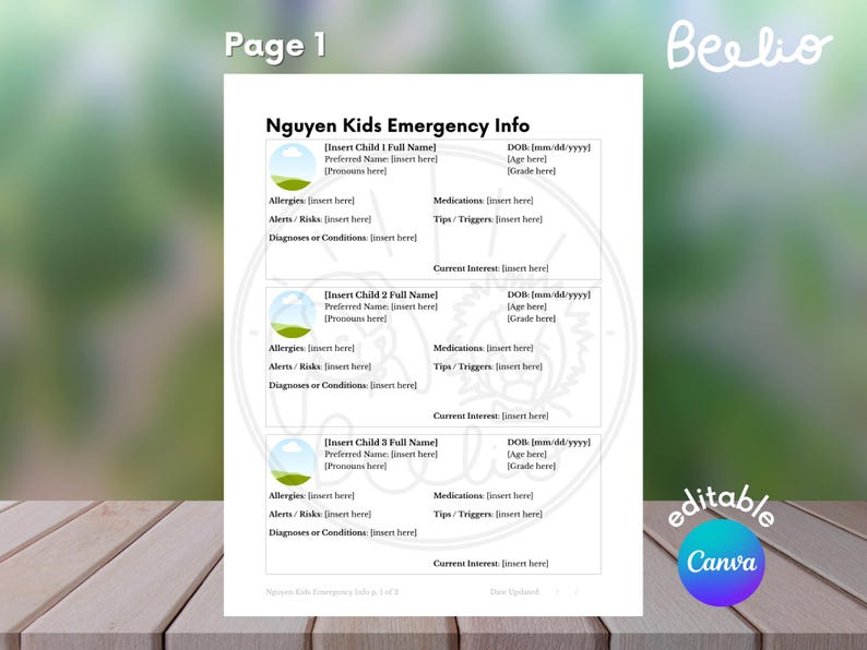 Editable Emergency Info Sheet for 3 Kids | Babysitter Info | Back to ...