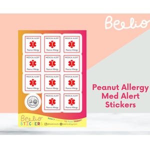 Peanut Allergy Medical Alert Sticker Sheet | Waterproof Vinyl Safety Decals for Lunchbox, Water Bottle, Backpack | Food Allergy Label
