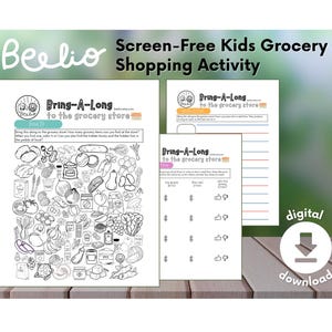 Páginas imprimibles de actividades de supermercado para niños - Diversión sin pantallas para preescolar y primaria - Descarga digital Beelio Bring-A-Long