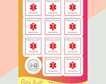 Hemophilia Medical Alert Sticker Sheet | Bleeding Disorder Safety ...