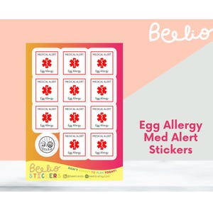 Egg Allergy Medical Alert Sticker Sheet | Waterproof Vinyl Safety Decals for Lunchbox, Water Bottle, Backpack, Daycare, School, Travel Items