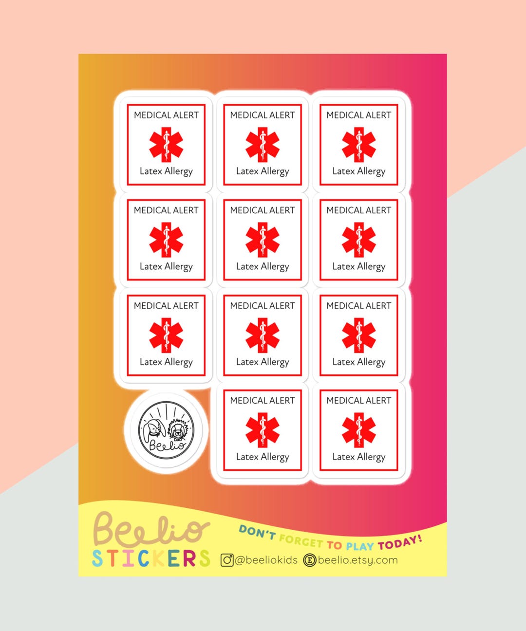 Latex Allergy Alert Sticker Sheet | Waterproof Vinyl Allergy Safety ...