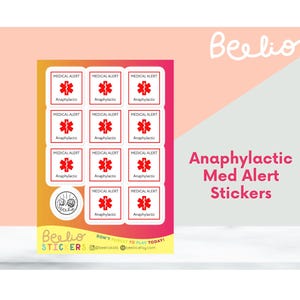 Anaphylactic Medical Alert Sticker Sheet | Waterproof Vinyl Allergy & Emergency Decals for Water Bottle, Lunchbox, Backpack | EpiPen Alert