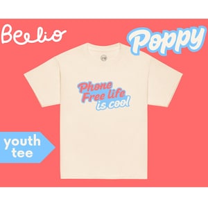 Phone-Free Life Is Cool Youth T-Shirt – Coral Blue Cream Summer Retro Tee | Screen-Free Unplugged Shirt for Kids | Gift for Free-Range Child