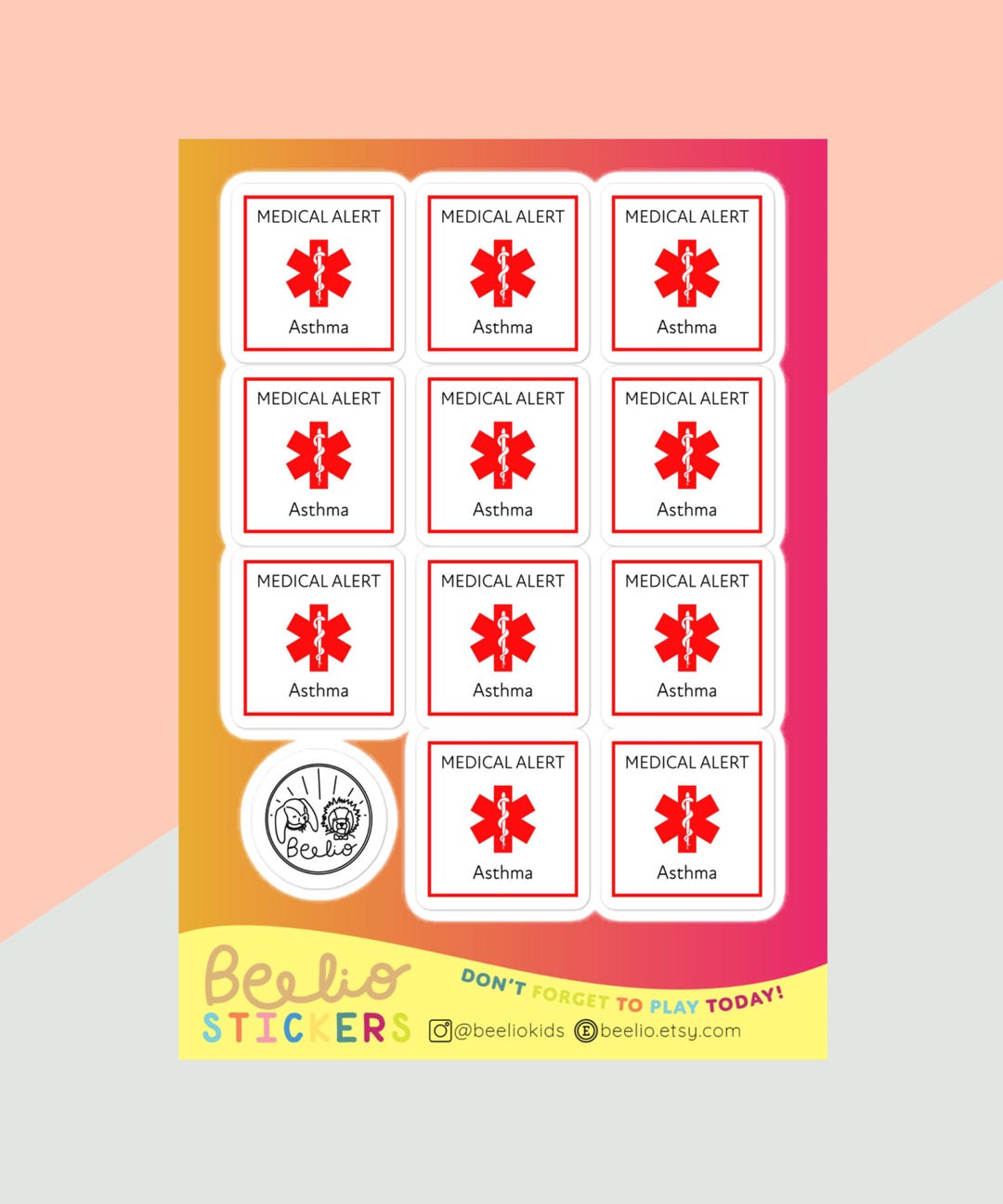 Asthma Medical Alert Sticker Sheet | Inhaler Safety Labels for Kids ...