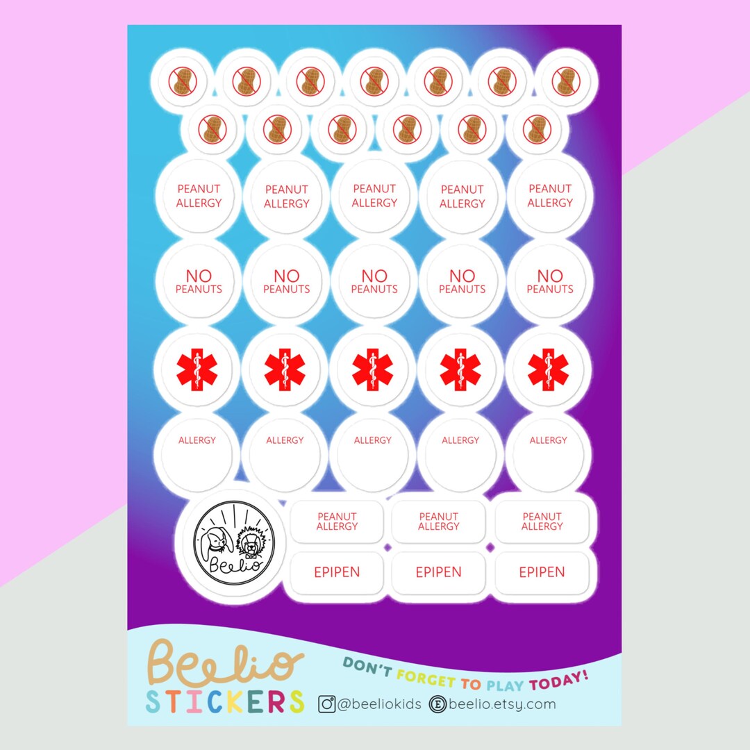 Peanut Allergy Mini Medical Alert Sticker Sheet | Tiny Allergy Warning ...