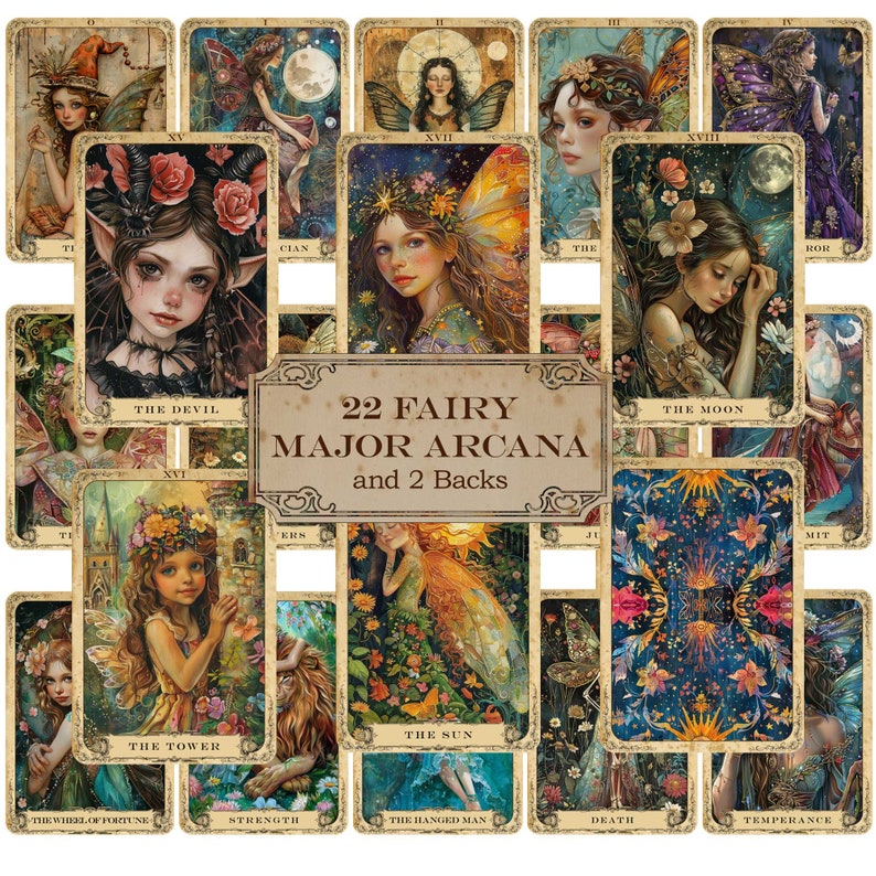 Fairy Major Arcana Tarot Cards Printables 22 Cards Plus 2 Tarot Backs ...