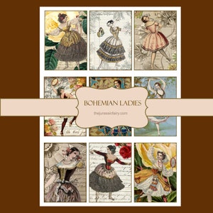 Antique Vintage Boho Gypsy Dancer Ladies Tarjetas ATC imprimibles / Adornos de diario, Toppers de tarjetas, Hoja de collage