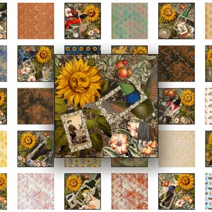 30 Flights of Fancy / Twinchies Collage Sheet Sunflowers, Whimsical, Fairies including 15 complementary backgrounds