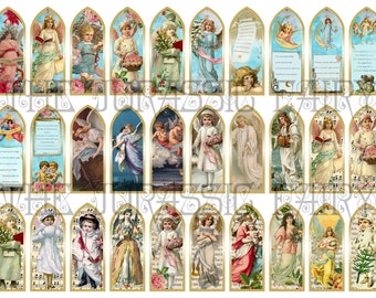 30 Printable Christmas Angels Bookmark to download, Digital Downloads, Latin Scripts, Snow, Christmas Trees, Musical Notes