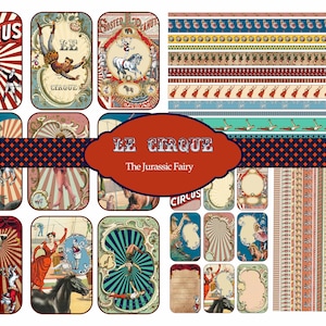 18 Downloadable Altoid Tin Kit Labels with matching edge / washi tape strips Le Cirque Vintage Circus