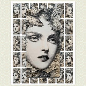 Steampunk Mermaids Printable Dominoes Jewelry Making or Junk Journal Elements with Fish and Seashells 1 x 2 inches