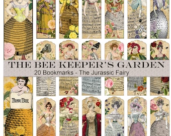 20 Printable Bookmarks The Bee Keeper&#39;s Garden Ephemera, bees, vintage images, ladies, bee hives, flowers