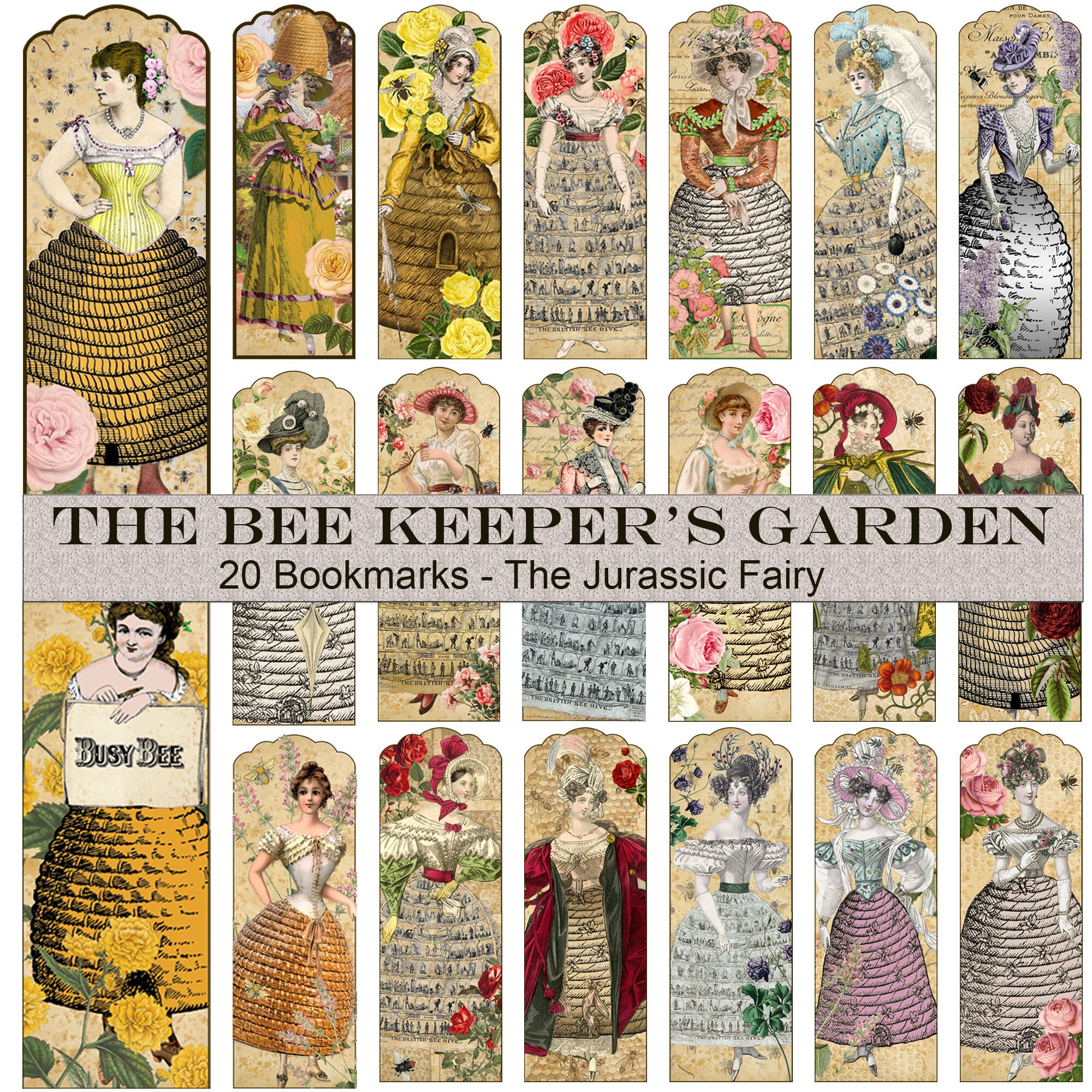 20 Printable Bookmarks the Bee Keeper's Garden Ephemera, Bees, Vintage ...