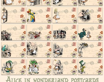 Alice im Wunderland Postkarten Vintage Style Printable Downloads (JPG)