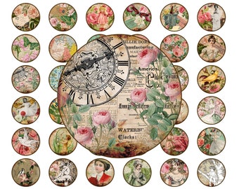 Shabby Chic Circles: Vintage Roses, Ladies, Clocks (Digital Download)