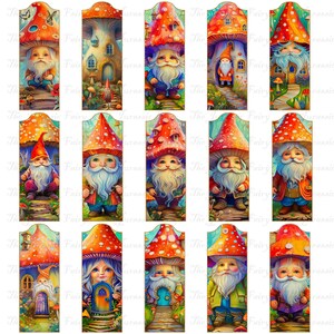 15 signets imprimables Gnomes et champignons vénéneux 3 pouces x 20 pouces Maisons Gnomes champignon vénéneux