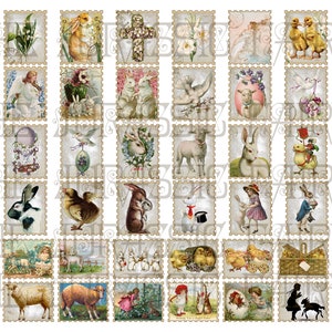 48 künstliche Stempel zum Ausdrucken - Osterhasen, Kinder, Blumen, Eier, Küken
