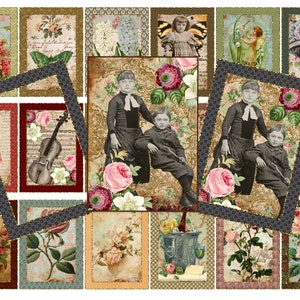 Shabby Chic ATC Shaker Card Templates / Kit 18 with Roses, Vintage Images, Muted Colors, Bases, Frames and a framed ATC