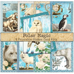 9 téléchargements numériques imprimables Polar Magic ATC / Shaker Card Kit Ours polaires, neige, arctique, macareux, renard arctique, lapin