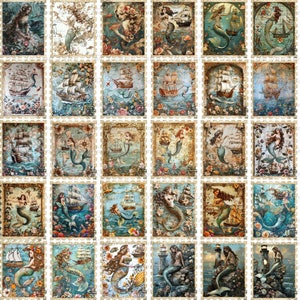 Sellos de imitación de sirenas imprimibles: mar, galeones, cofres del tesoro, mapas del tesoro, peces