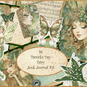 St Patrick's Day Fairy Junk Journal Kit: Green & Gold Ephemera (Printable Pages)