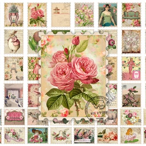 Rosa Faux Stamps Printables Blumen, Rosen, Schweinchen, Kinder, Feen, Damen, Retro, hübsch in Pink 48