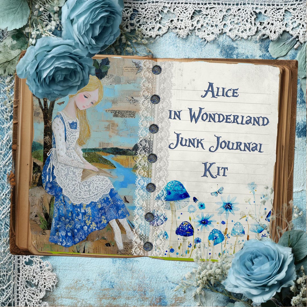 Alice in Wonderland Junk Journal Kit: Shabby Chic Mixed Media Style ...