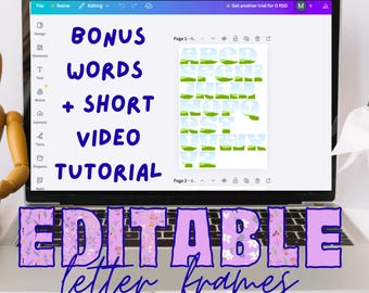 Marcos de letras editables / Alfabeto A-Z, números y símbolos / Palabras adicionales + Videotutorial / Herramientas de diseño digital