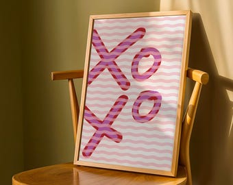 Póster tipográfico XOXO, decoración de pared romántica y femenina, tamaño extra cuadrado