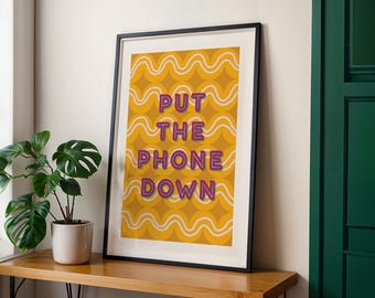 Deja el teléfono (Impresión), Humor de oficina con tipografía retro (Descarga digital)