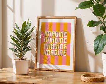 Imagina un póster imprimible para pared con tipografía llamativa, decoración creativa y descarga digital colorida.