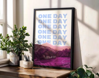 Lámina tipográfica con diseño de paisaje "One Day", decoración suave y onírica (descarga digital)