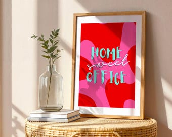 Impresión "Hogar, dulce oficina", tipografía colorida, decoración para trabajar desde casa (descarga digital)