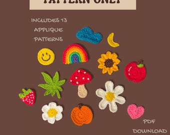 Groovy Crochet Applique Patterns | 13 Retro Designs (PDF Download)