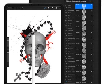Tattoo Brush set stamps skulls crânes 3D For Procreate