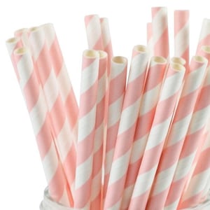 25, 50, 100 x Paper Straws Pink stripe, wedding, theme party, baby shower biodegradable, fun cocktails