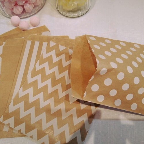 25 50 100 X Brown Kraft Paper Sweet Bags. Spots Stripes Etsy UK
