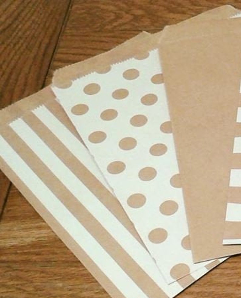 25 50 100 X Brown Kraft Paper Sweet Bags. Spots Stripes Etsy UK