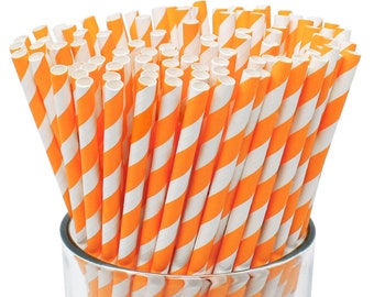 25, 50, 100 x Paper Straws Orange stripe, wedding, theme party, cocktails, BBQ, Fun biodegradable, fun, cocktails