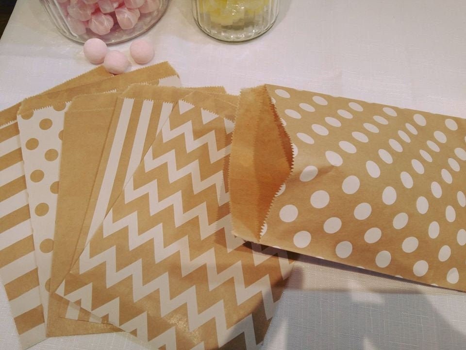 Kraft Paper Bags Block Bottom Brown & White Recyclable Food Safe
