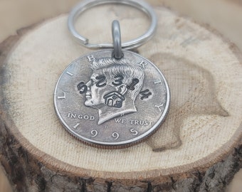 Home Keychain (Handmade, Personalized, Coin, Zip Code) from random non silver half dollar with house stamped