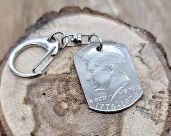 Bicentennial Half Dollar Coin Dog Tag Keychain