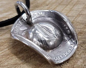 Silver Half Dollar Cowboy Hat Pendant Necklace you pick silver coin used prices start at 22 dollars