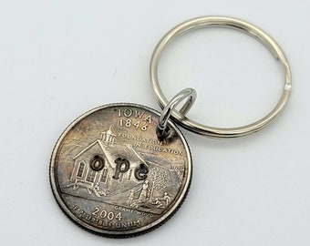 OPE stamped Iowa Quarter Keychain Midwestern Joke Midwest Saying Funny Gift