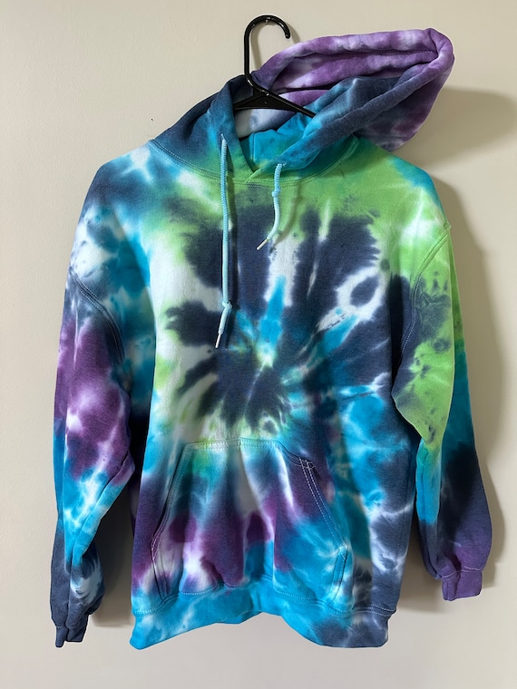 Blue Purple and Green Tie Dye Hoodie