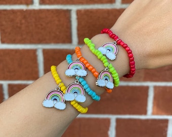 Set of 5 Rainbow Party Favors, Children's Party Favors, Rainbow Birthday Accessories, Rainbow Bracelets, Girls Party, Birthday Goodie Bags