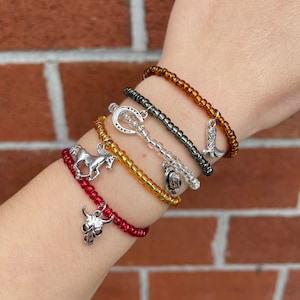 Set of 5 Cowboy Charm Bracelets, Children&#39;s Party Favors, Cowboy Theme Birthday, Cowgirl Party, Western Party Goodie Bags, First Rodeo