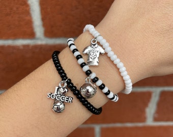 Set of 5 Soccer Charm Bracelets, Children's Party Favors, Soccer Theme Birthday Accessories, Soccer Goodie Bags. Soccer Team Gifts