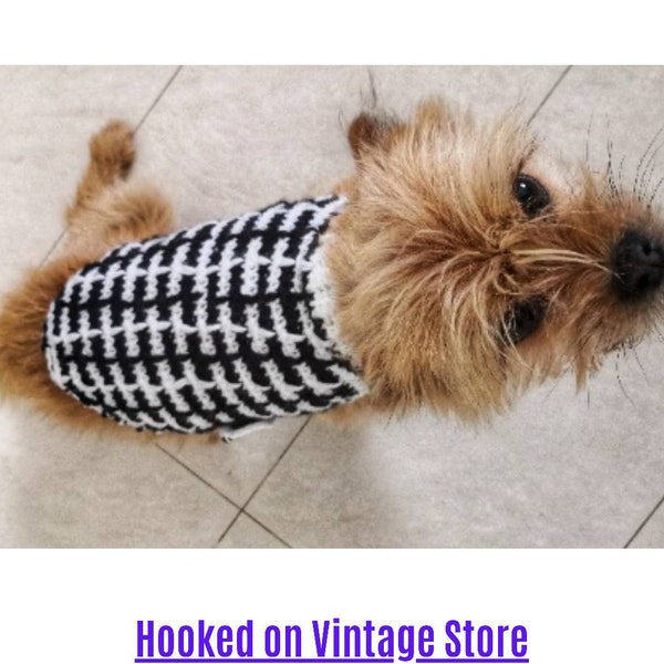 Dog woolen Jacket- Classic style adjustable for small or extra small dog or cat or rabbit in Black & White.  Adjustable Pet gifts.